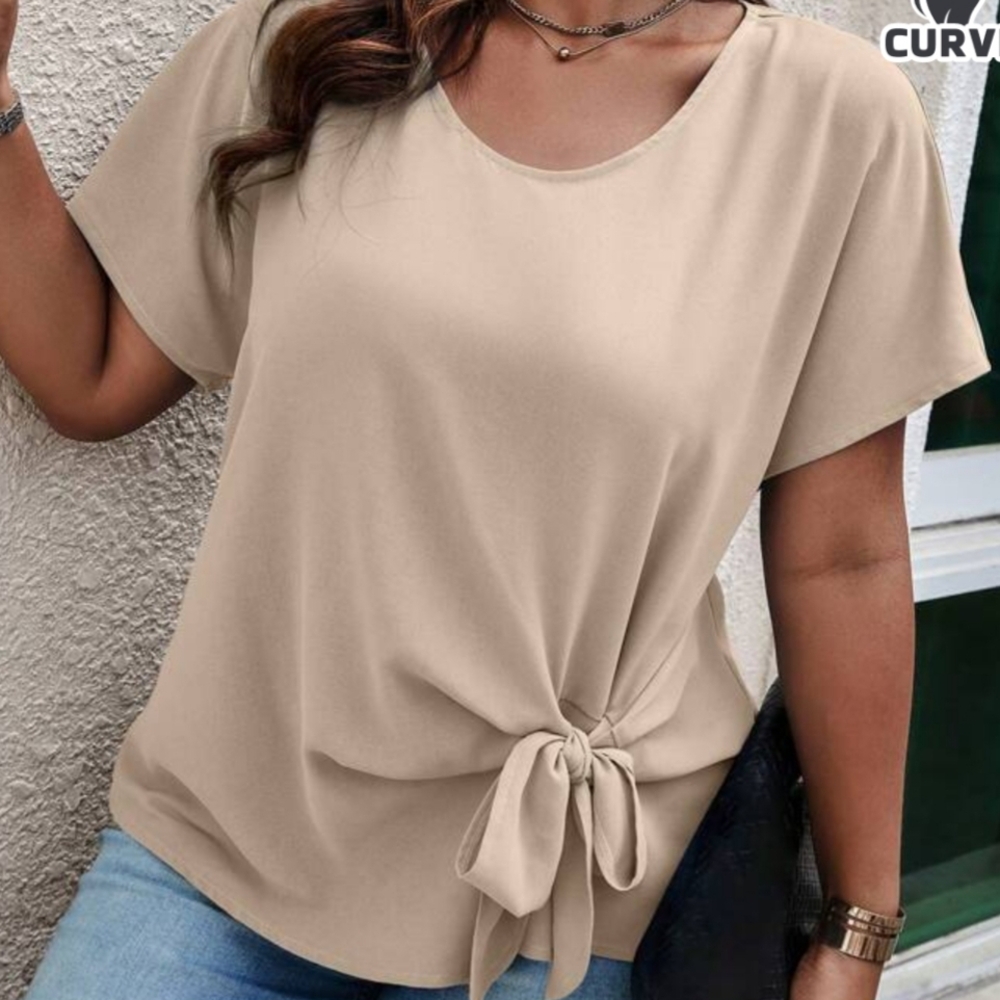 Beige Tie-Front Women's Top